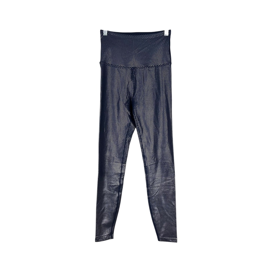 Beyond Yoga Navy Blue Metallic Silver Foil Polka Dot High Waisted Leggings